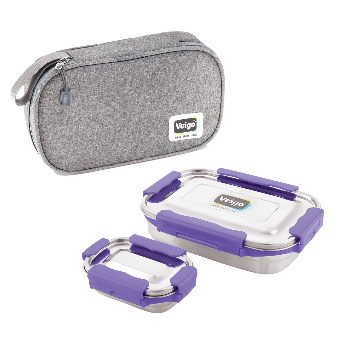Veigo Jumbo Steel Lunch Box Set with Pouch