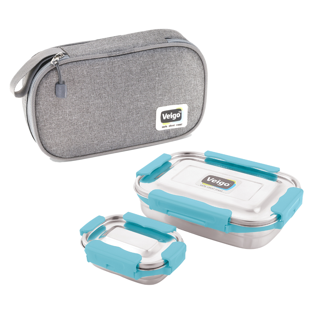 Veigo Jumbo Steel Lunch Box Set with Pouch