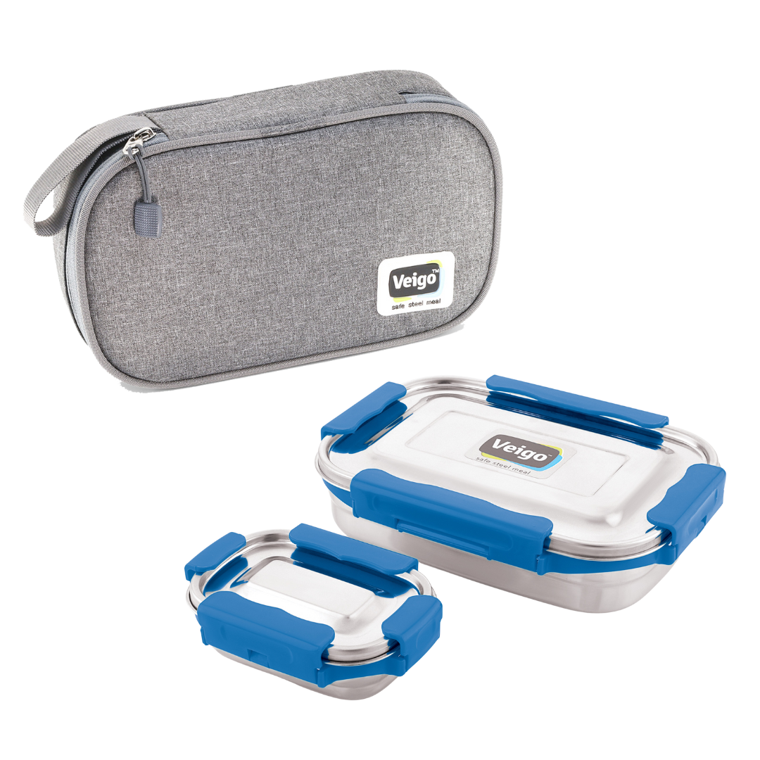 Veigo Jumbo Steel Lunch Box Set with Pouch