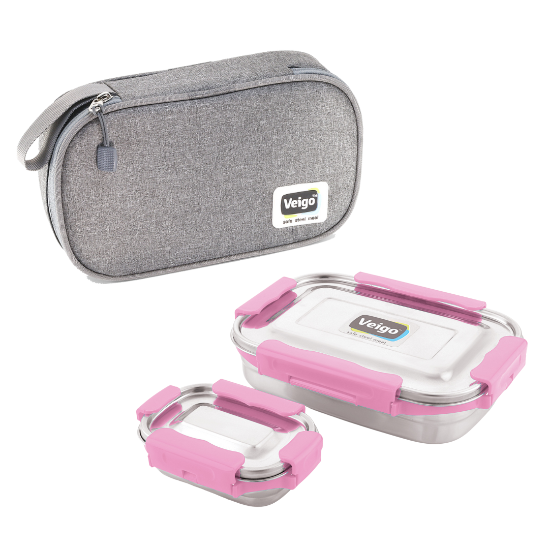 Veigo Jumbo Steel Lunch Box Set with Pouch