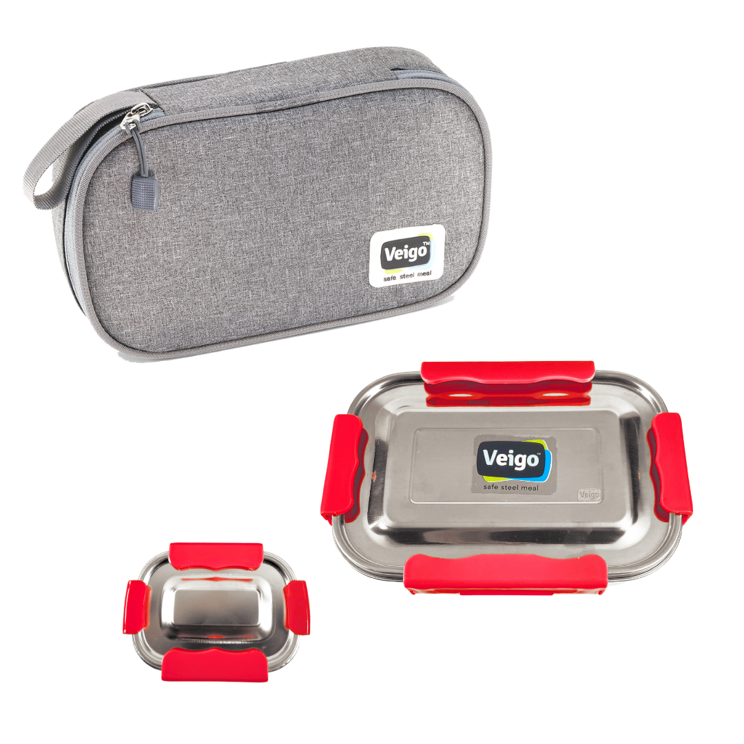 Veigo Jumbo Steel Lunch Box Set with Pouch