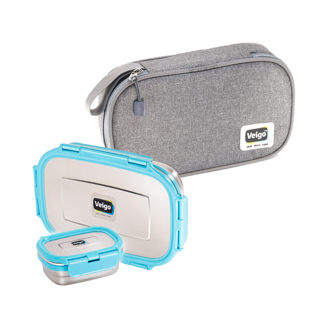 Veigo Jumbo Steel Lunch Box Set with Pouch