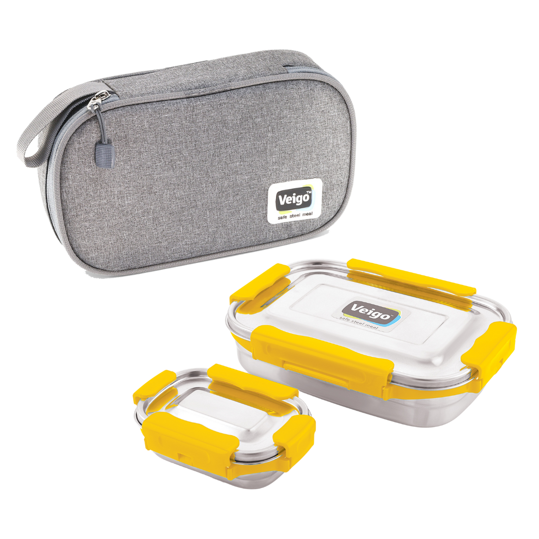 Veigo Jumbo Steel Lunch Box Set with Pouch